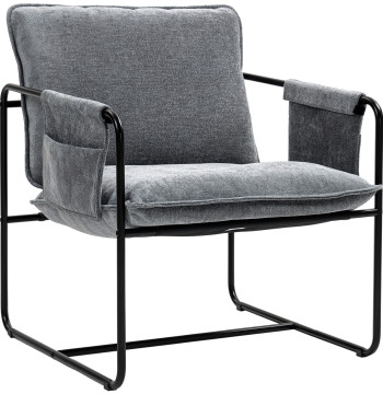 Poltrona Sala de Estar com Apoio para os Braços Bolso Lateral e Estrutura de Aço Poltrona para Dormitório Sala de Estar Carga 120 kg 68x76x81 cm Cinza