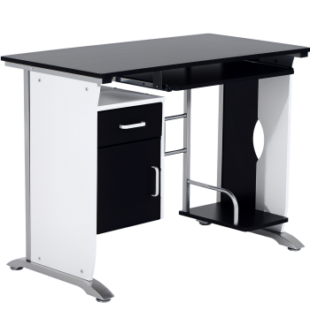 Mesa para computadora con Gaveta Armário y Soporte para CPU Secretaria de oficina Estudio Dormitorio 100x52x75cm Negro y Blanco