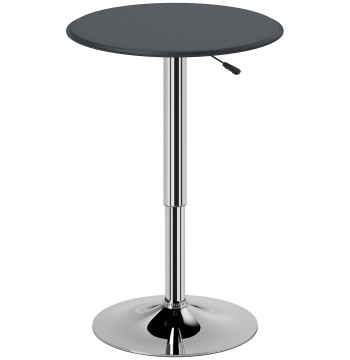 Mesa de Bar Redonda Ajustável em Altura 67-93 cm, Mesa Alta de Bar, Tampo Ø63 cm Giratório 360°, com Base Redonda de Metal Cromado, para Cozinha, Sala de Jantar, Preto