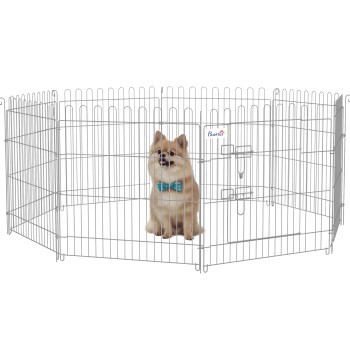 Pet Park con 8 pannelli 63x60cm recinzione per gli animali Estimated con serratura porta per giardino esterna Patio argento