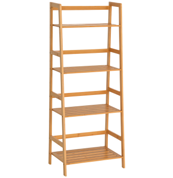 Estante de Bambu com 4 Prateleiras Estante em Forma de Escada para Casa de Banho Sala de Estar Escritório 48x31,5x120 cm Madeira