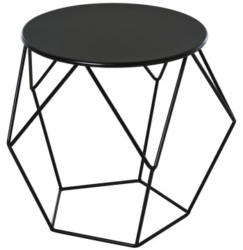 Mesa de Centro de Metal Estilo Moderna Mesa de Apoio Redonda para Sala de Estar Escritório 51x51x44 cm Preto