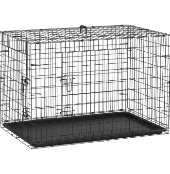 Gabbietta per cani con 2 porte a gabbia per animali con manico in acciaio 121x74.5x81cm Nero