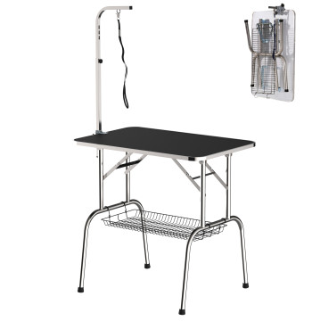 Mesa de Cabeleireiro para Animais de Estimação Mesa Sanitária Dobrável Aço, Alumínio, Chapa Anti-riscos e Borracha - 90x60x75 cm