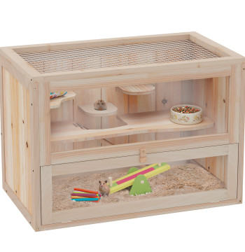 Cage en bois pour hamsters et autres petits rongeurs 2 niveaux maison d'animaux 60x35x42cm