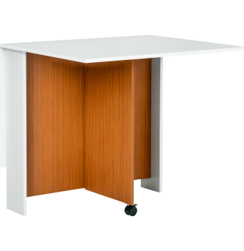 Double Table de salle à manger avec roues Table multifonctionnelle pour salle à manger avec 3 formes 120x80x73cm Blanc et bois