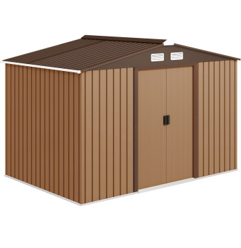 Abri de jardin extérieur 4,83m2 277x195x192cm Abri de jardin en métal pour outils Rangement avec base de renforcement inclus et 4 fenêtres brunes