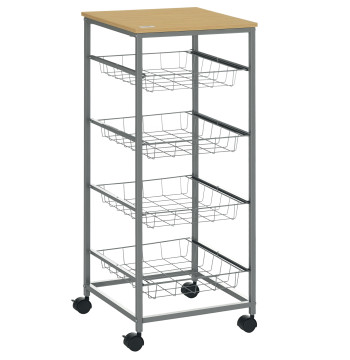 Panier de cuisine multifonctionnel avec roues 5 niveaux de service de cuisine Panier auxiliaire pour fruits et greengrocer 36.5x36.5x89cm Charge 20kg