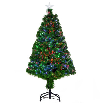 Árbol de Navidad 120 cm Árbol de Navidad artificial con 130 Ramos 16 Luces led y fibra óptica Decoración de Navidad Ø60x120 cm Verde