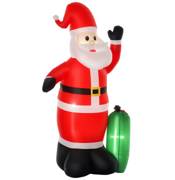 Babbo Natale gonfiabile con sacchetto regalo 3 luci LED IP44 e decorazione di Natale per interni ed esterni 148x85x240cm Rosso e Verde