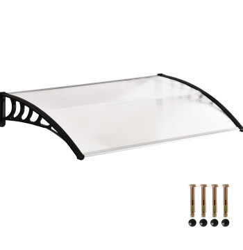 Marquise de Proteção para Portas e Janelas Contra Sol e Chuva Telhado de Proteção com Desenho Moderno 150x90x25 cm Transparente e Preto