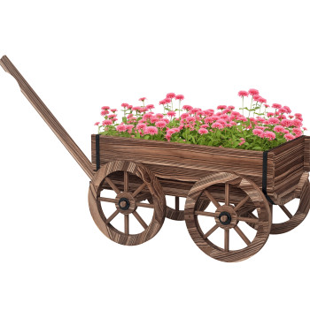 Fleur en bois fleur extérieure en forme de panier avec 4 roues et aile pour jardin Balcon Cour 120x41x54 cm Bois