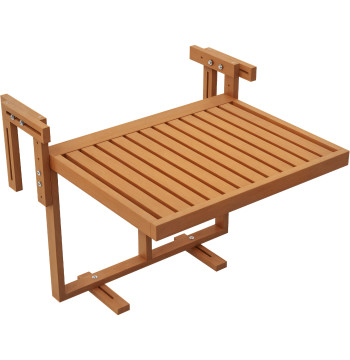 Mesa Suspensa para Varanda Mesa de Varanda Dobrável em Madeira com Altura Ajustável em 4 Níveis Capacidade 20 kg para Terraço 68x65x40,5-55 cm Natural