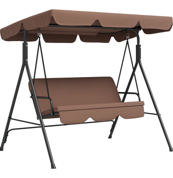 Balançoire de jardin de 3 places avec auvent réglable et structure en acier pour Balcon Terrasse Patio Max Load. 200 kg 172x110x153 cm Marron