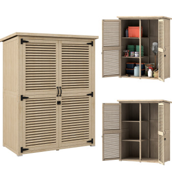Governo del giardino di legno 0.83 m2 127x65x168 cm Armadio esterno in legno con 2 porte ciechi 2 cesoie 2 maniglie impermeabili naturali e tetto