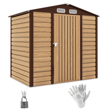 Jardin extérieur, 2.27 m2 190x131x188 cm, Jardin d'abri en métal avec 2 ventilateurs, serrure de porte, pour le rangement des outils, chêne