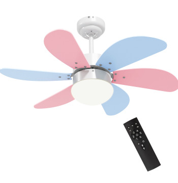 Ventoinha de Teto com Luz 34W Ø82,5 cm Ventoinha de Teto Silencioso com 6 Lâminas Reversíveis Controlo Remoto 6 Velocidades e Temporizador para Quarto Sala Multicolor