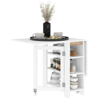 Mesa plegable con Asas plegables Mesa de cocina con 2 Ruedas y Prateleiras Estilo Moderno 120x60x75 cm Blanco