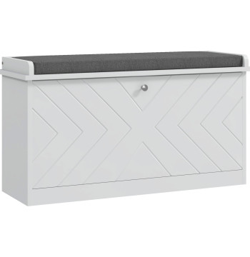 Banco Sapateira Moderno Móvel Sapateira com Banco de Madeira com Prateleiras Ajustáveis e Almofada Acolchoada para 8 Pares de Sapatos para Entrada Corredor 80x26x44,5 cm Branco