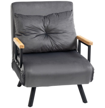 Poltrona Convertível em Cama Dobrável Poltrona 3 em 1 Convertível em Cama com Encosto Ajustável em 5 Níveis e Almofada Acolchoada para Escritório Sala de Estar Carga 120 kg 63x73x81 cm Cinza - Modelo 1