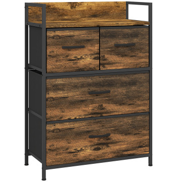 Cómoda de cuarto Gabinete de Almacenamiento con 4 Gavetas plegables Estantería Abierta y Estructura de Acero para Sala Entrada 60x29x85 cm Castanho Rústico