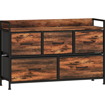 Commodità con 5 cassetti in tessuto Stile industriale Commodità con struttura in metallo per camera d'ingresso 98x29x63 cm Rustico Brown