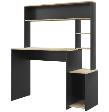 Scrivania per computer con 3 livelli di scaffale Tavolo studio con supporto per CPU e scaffale superiore per Home Office 114x45x138 cm Grigio e Naturale