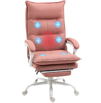 Sedia da ufficio con 6 punti di massaggio e 5 modalità Sedia da ufficio reclinabile con funzione riscaldamento Altezza regolabile e ruote per Studio 66x74x114-121,5 cm Rosa