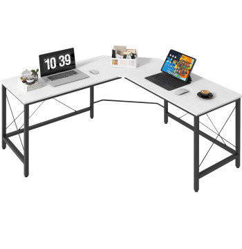 Secretaria en forma de L Secretaria para Oficina con Estructura de Metal Carga 70 kg Secretaria de Canto para Oficina Estudio 150x150x76 cm Blanco y Negro