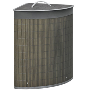 Cesto de Roupa de Bambu Capacidade de 55L Cesto para Roupa Suja em Forma de Leque com Tampa e Bolsa Amovível 38x38x57 cm Cinza