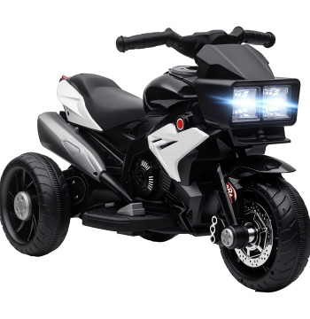 Enfants Moto électrique avec 3 roues pour enfants de plus de 3 ans Tricycle avec pédale pour enfants Batterie 6V avec lumières Pneus de musique Large 86x42x52 cm Blanc