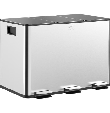 Balde de Lixo de Cozinha com 3 Compartimentos 3x10L Cubo de Lixo de Aço Inoxidável com Pedais Tampas com Fechamento Suave e Cubo Amovível para Escritório Cozinha Prata