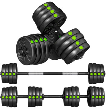 Halter Kit 30 kg 2 in 1 Gioco di peso con barra di peso Prendere antiscivolo per la formazione della forza a casa Gym Black e Green Office
