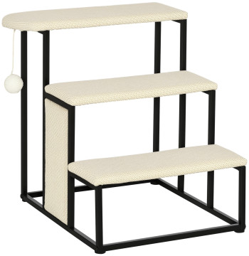 Scala per cani di 3 livelli Scala per animali domestici con pannello a sfera a 3 gradini per Scratching e struttura in acciaio 47x45x47 cm Crema e Nero
