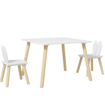 Ensemble de table pour enfants et 2 chaises pour enfants avec dossier de chaise avec oreilles de lapin Table pour enfants pour chambre de bébé Salle de jeux blancs