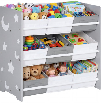 Estante para Brinquedos com 9 Caixas de Tecido não Tecido Amovíveis Organizador de Brinquedos para Dormitório Escola Infantil 63x30x60 cm