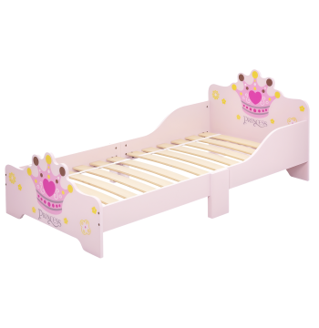 Cama de Criança +3 anos 143x73x60 cm Cama de Criança em Madeira com Estampado de Coroa Carga 50 kg para Quarto Rosa