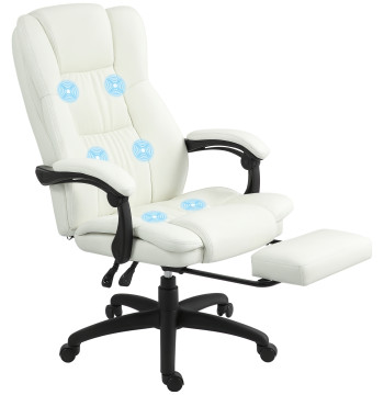 Sedia da ufficio girevole con altezza regolabile 6 punti di massaggio telecomando e piedi retrattili supporto 68.5x68.5x113-121cm Crema