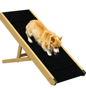 Rampe pour chiens pliables Rampe pour animaux estimés en bois avec hauteur réglable en 4 niveaux pour chiens petits et moyens 83,5x35x47,5 cm Naturel