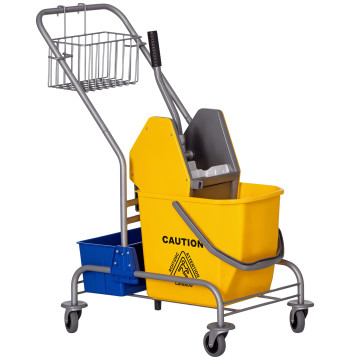 Coche de Limpieza Profesional Balde de Esfregona con Rodas Balde Removible de 25 Litros Espremedor de presión Cesto y Cubeta 72x49,5x95 cm Amarillo