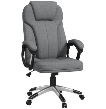 Silla de oficina Giratoria Silla de oficina Ergonómica con altura ajustable Apoyo para los Brazos y Encosto Acolchoado de Linho Sintético 66x75x110-120 cm gris