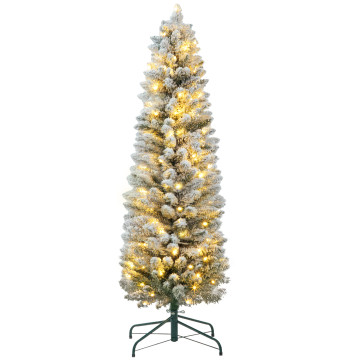 Árbol de Navidad 150 cm Árbol de Navidad artificial Nevada con 120 Luces led 263 Ramos y Soporte de Metal Árbol de Navidad para Sala de Estar Verde y Blanco