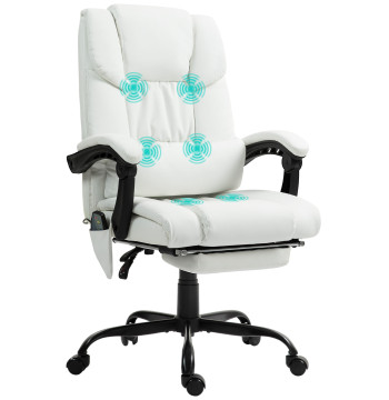 Sedia da ufficio con massaggio di 6 assi Sedia girevole con schienale alto retline Regolabile Altezza Piede e Telecomando Supporto 66x75x112-122 cm Bianco