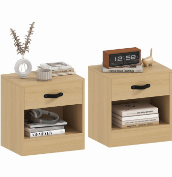 Ensemble de 2 tables de tête de lit Fermer Tables de cabine avec tiroir et compartiment ouvert 39x28x41 cm Bois