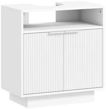 Móvil para Lavatorio Pousar Móvil de Casa de Baño con 2 Puertas Canaladas y Compartimiento Abierto Armario de Casa de Baño para Lavatorio con o sin Pedestal Estilo Moderno 60x33x63 cm Blanco