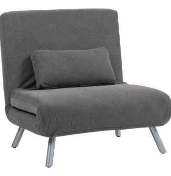 Sofá Cama de Uma Praça 3 em 1 Sofá Dobrável Revestido em Tecido Cinzento Mesclado com Encosto Ajustável em 5 Níveis e Almofada para Escritório Quarto Sala 80x75x83 cm