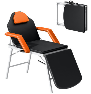 Marquesa de Massagem Dobrável Portátil Marquesa Estética Profissional de 3 Zonas com Altura Ajustável Encosto de Cabeça Removível Descansos de Braço Acolchoados 182x82x68 cm Laranja