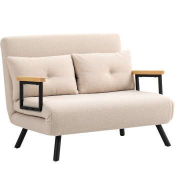Sofá Cama Sofá Convertível em Cama de 2 Lugares Dobrável com Encosto Ajustável em 5 Níveis e 2 Almofadas Acolchoadas para Escritório Dormitório Sala de Estar 102x73x81 cm Bege - Modelo 1