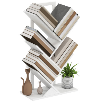 Estante em Forma de Árvore de 5 Níveis Estante de Livros com 5 Prateleiras e Estrutura de Aço para Sala de Estar Escritório Estúdio Quarto 50x24x82 cm Branco