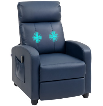 Poltrona de Massagem Poltrona Relax Reclinável com 2 Zonas de Massagem 8 Programas 5 Níveis de Intensidade e Controlo Remoto Estofada em PU 68x88x98 cm Azul Escuro